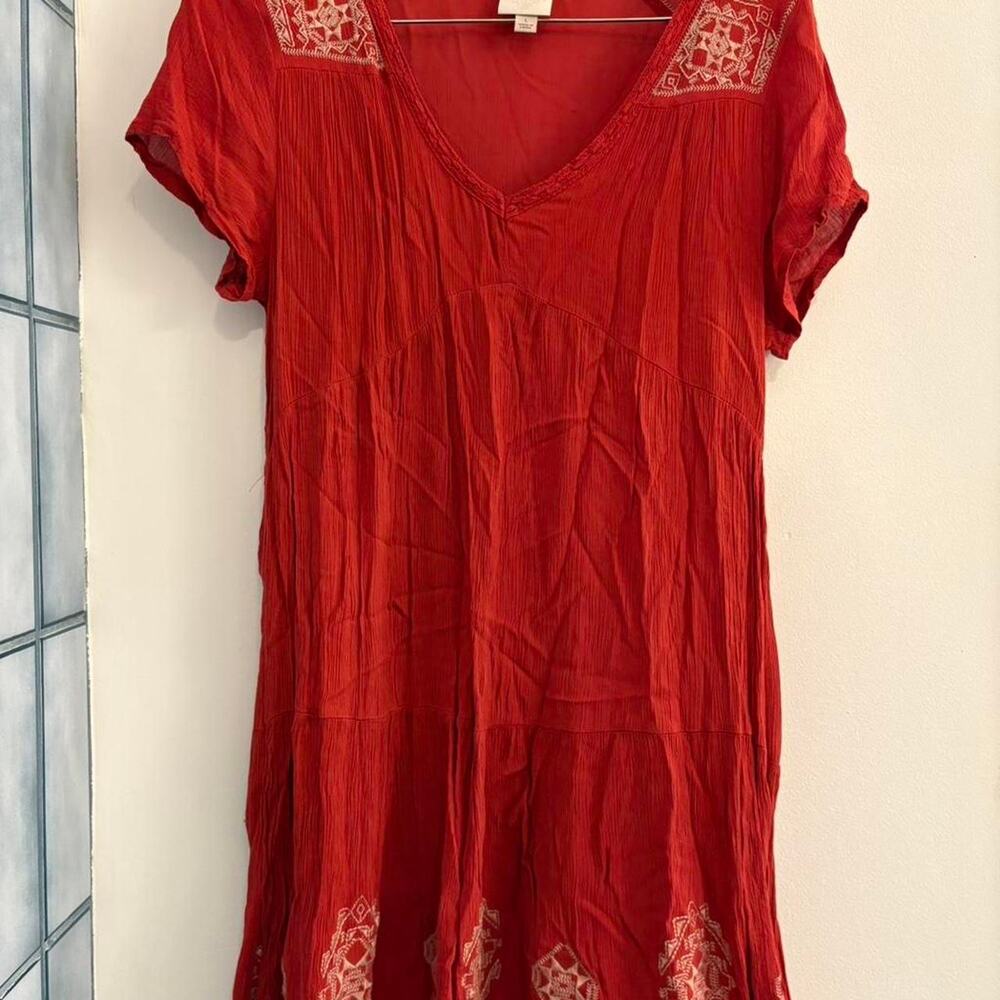 Burnt orange knox rose embroidered mini dress